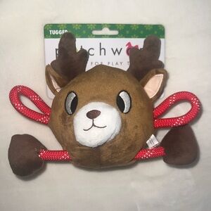 Patchwork Pet Reindeer Dog Toy Tugger Plush Rope 8” NWT